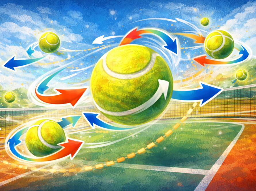 Rotacja piłki tenisowej podczas uderzenia - ilustracja treningowa